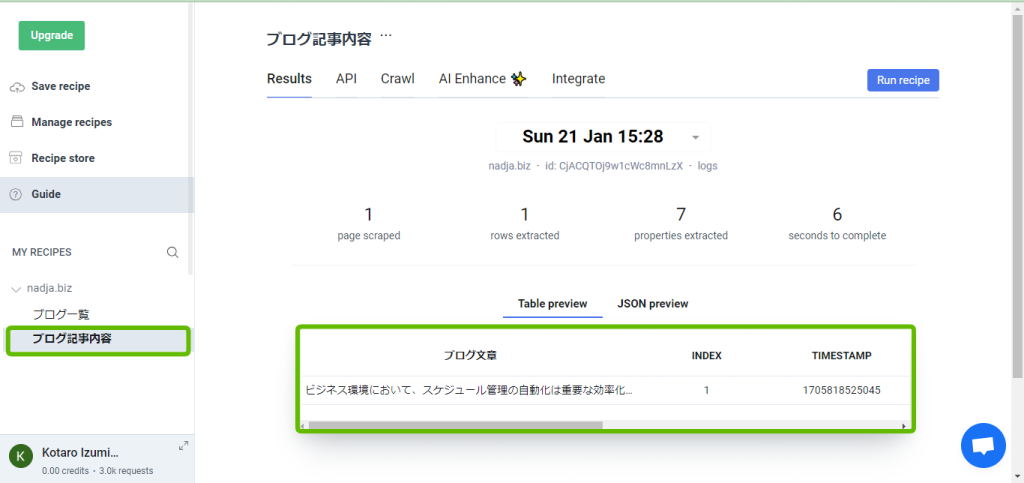 レシピ2つ目でレシピ1で取得したURLを基に記事内容を取得する